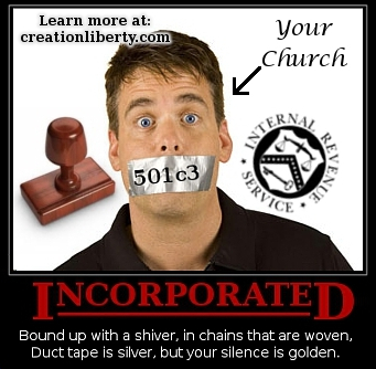 Demotivational Poster 501c3 Incorporated Church [creationliberty.com]