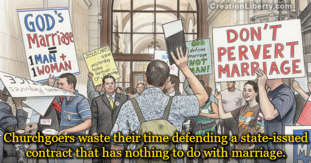 Churchgoers protesting gay marriage in front of a state house